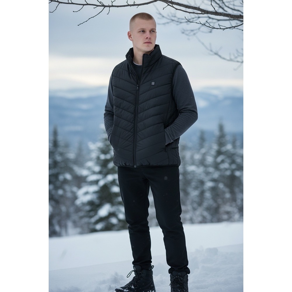 Unbranded Mens USB Heated Puffer Vest Black Size Large 3 Heat Settings LIKE NEW